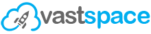 Logo for "vastspace" featuring a cloud outline with a rocket inside, and the text "vastspace" in grey and blue lettering.